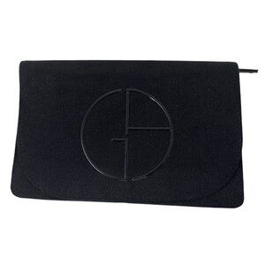 Georgio Armani Clutch Evening Party Bag Envelope Black Logo Zipper Fabric‎